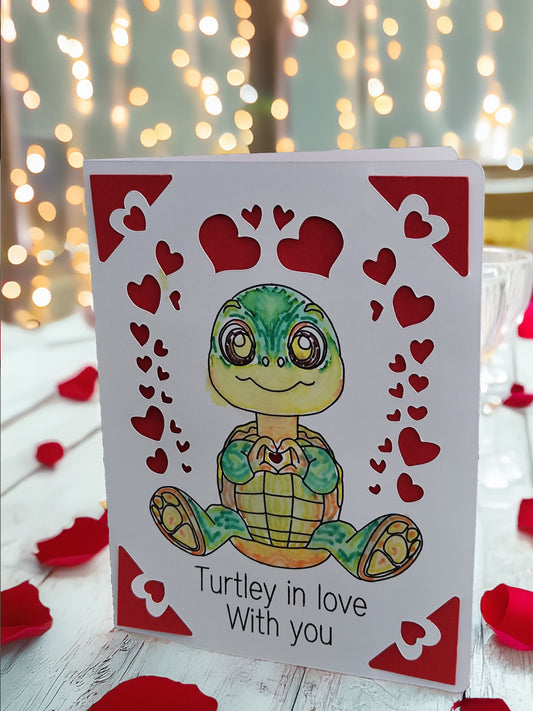 Love Turtle Card - Turtley in Love with You - Valentine's Card, Anniversary,