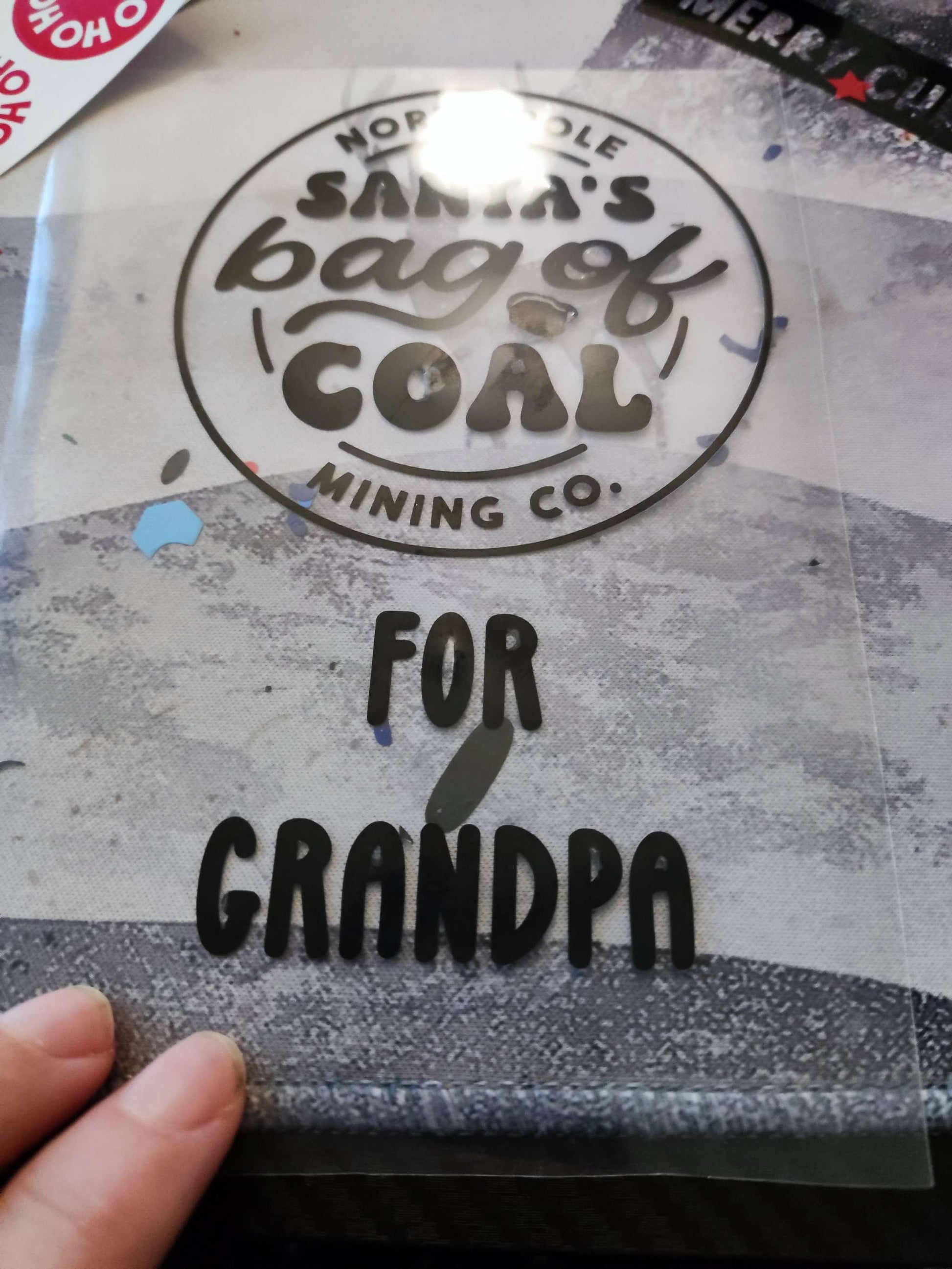 Personalized "Bag of Coal" gift label with "for Grandpa" text, humorous Christmas stocking stuffer.