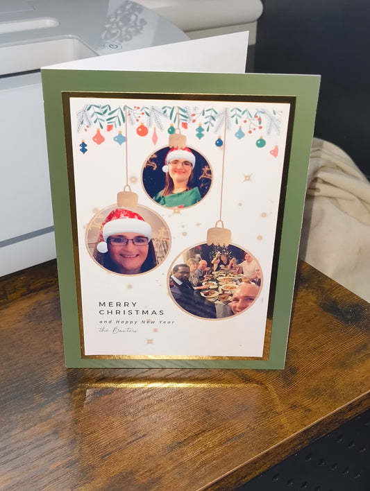 Personalised Family Christmas Photo Card - Merry Christmas and a Happy New Year - Bauble Design