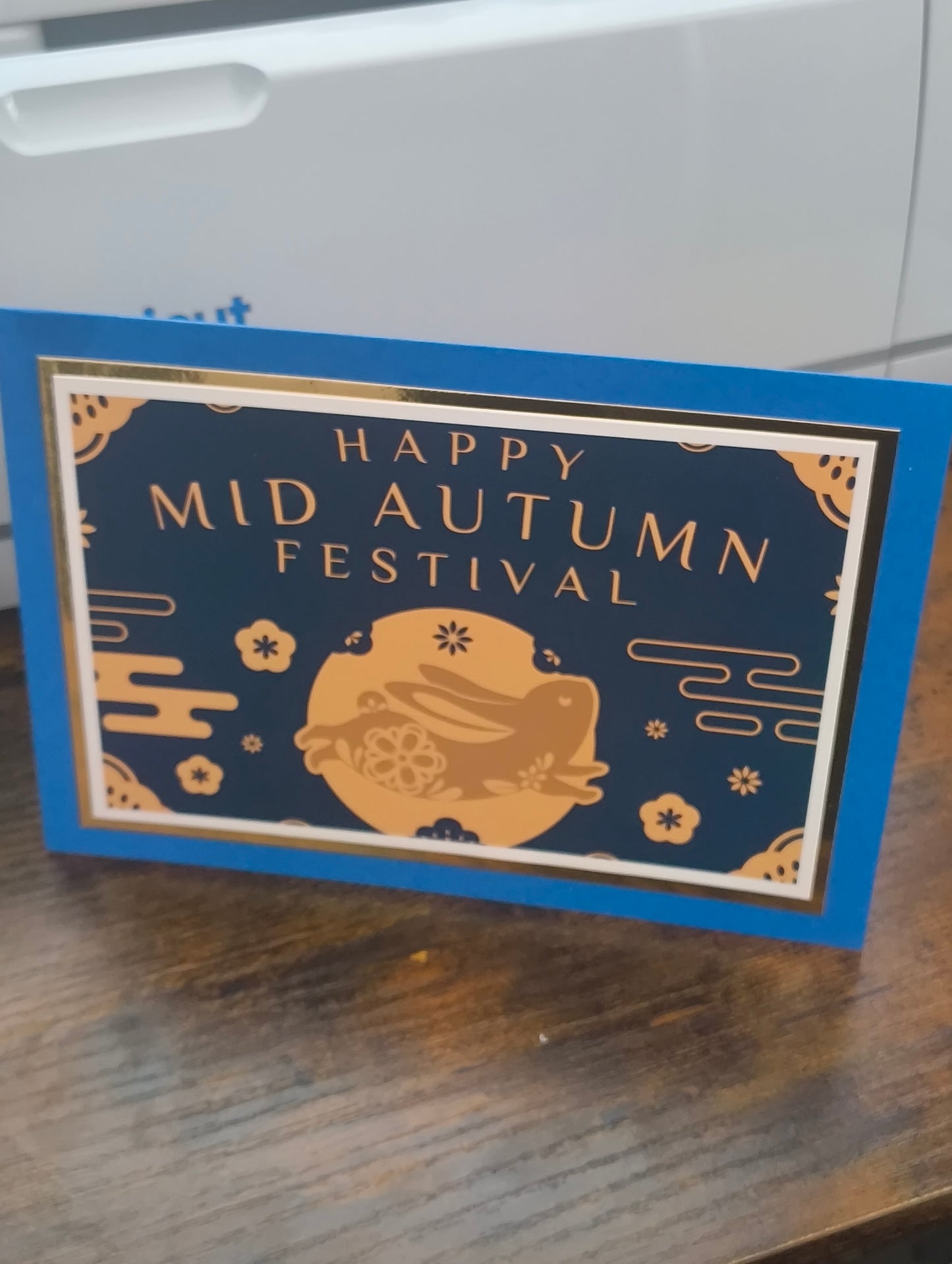 Dark Blue Mid-Autumn Festival Greeting Card - Elegant Illustrative Design