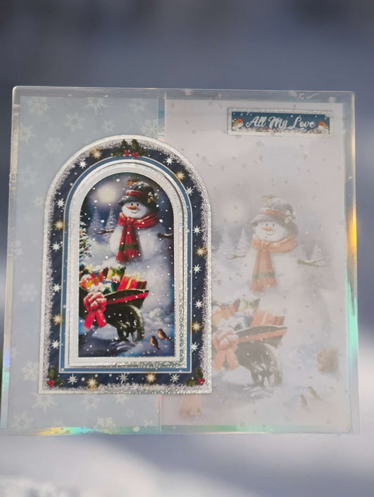 Snowman Christmas card with festive design and "All My Love" message.