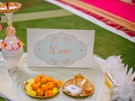 Folded Place Cards | Indian Wedding | Mint Beige | Seating Arrangement | Paisley Design | Elegant | Personalized Names | Guest Name Cards