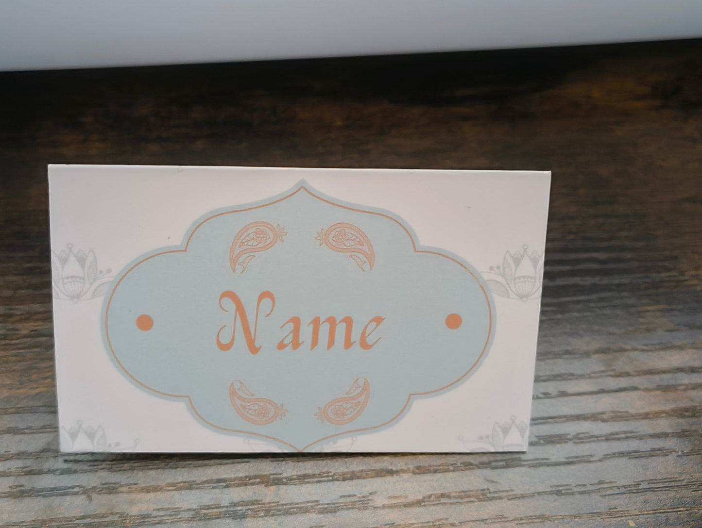 Folded Place Cards | Indian Wedding | Mint Beige | Seating Arrangement | Paisley Design | Elegant | Personalized Names | Guest Name Cards