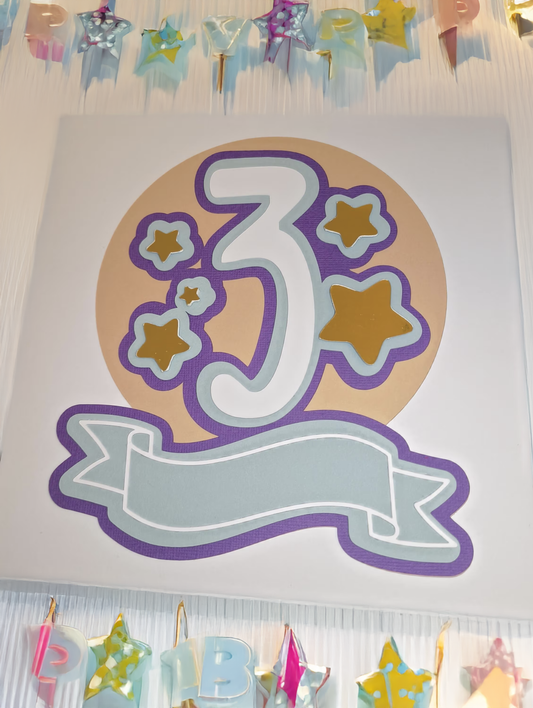 3rd birthday card with a playful star design and decorative banner for personalization.